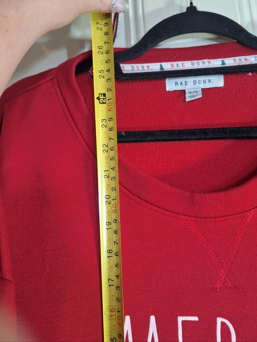 Rae Dunn Red MERRY Graphic Fleece Lined Sweater Wmns XL Long Sleeve Round Neck - Picture 6 of 7